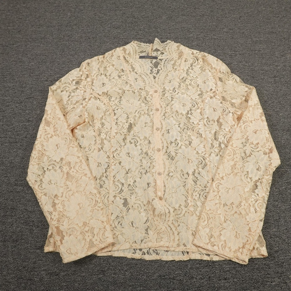 Vintage Liz Claiborne Blouse 12 White Ivory Floral Lace Sheer Artsy Y2K Top